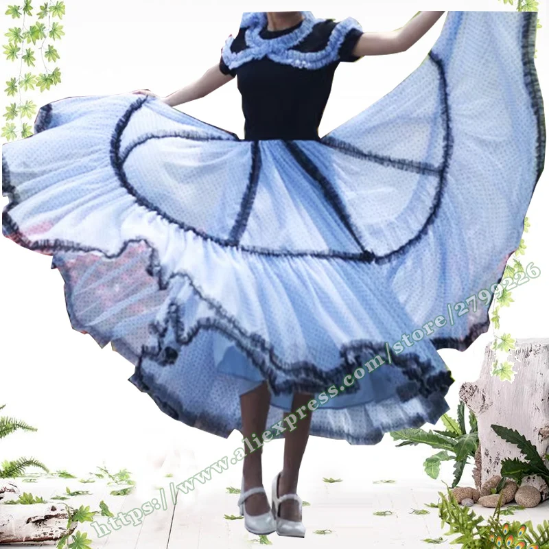2024 Spring Summer Polka Dot Patchwork Mesh Cake Splicing Skirts Fluffy Women's Long Skirt , Big hem full circle skirt