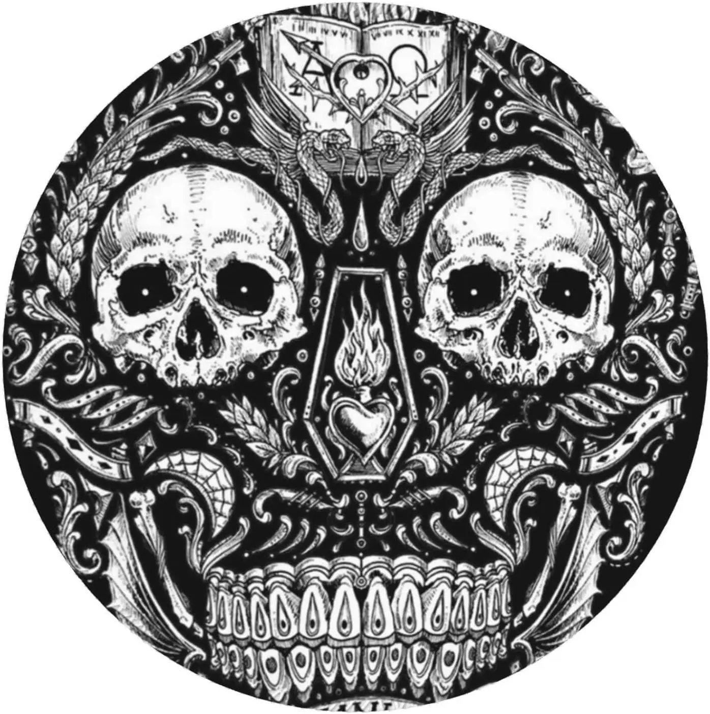 Death Dark Combination Magic Witchcraft Round Mouse Pad Skull Mousepad  Non-Slip Rubber Mouse Mat for Desk Gaming Laptop Office