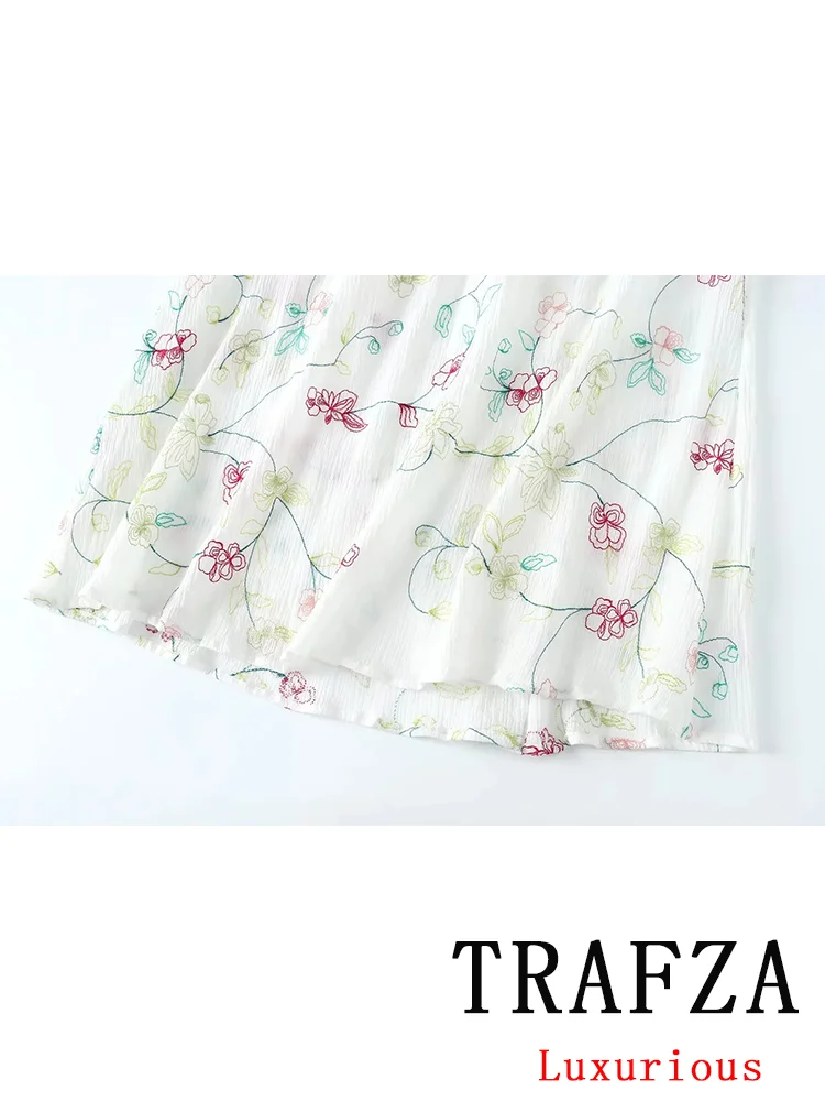 TRAFZA-Conjunto de Blusa de manga larga para mujer, traje con bordado de cuello redondo y una hilera de botones, falda larga, moda de verano, 2024