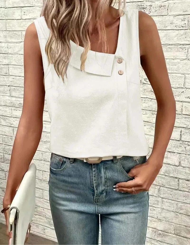 

Spring and summer new casual slant collar sleeveless regular pullover multi-color women's top