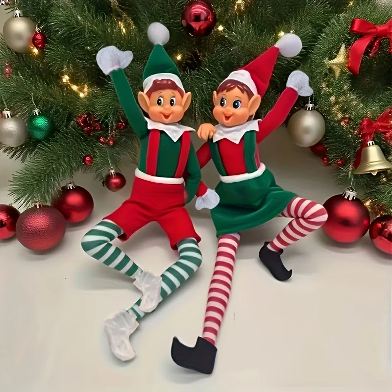 Poseable Christmas Elf Plush Doll Retro Elf Figurine with Limbs Boy Girl Style for Fireplace Shelf Xmas Home Decor Party Gift