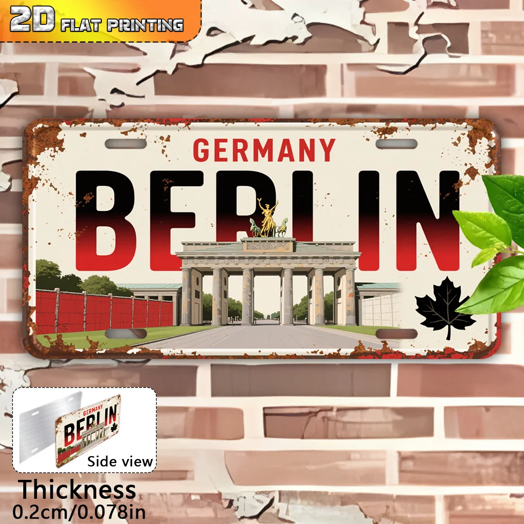 2D Flat - Single Item Packaging, 2D Flat Printing, Vintage Aluminum Sign, Outdoor Wall Decoration, Welcome to Berlin, Home Decor