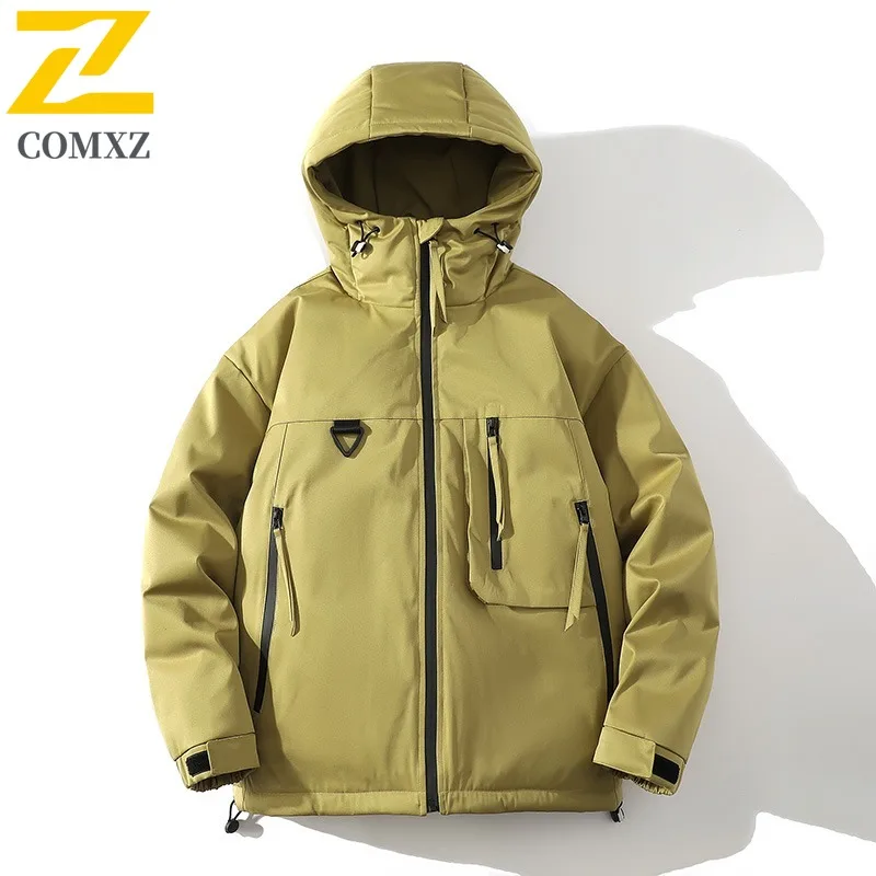 

COMXZ Повседневная мужская стеганая куртка с капюшоном, уличная альпинистская ветрозащитная теплая парка, уютная легкая зимняя стеганая верхняя одежда для путешествий