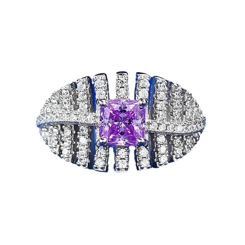 

New S925 Silver Fashion Simple Style 5 * 5mm Square Purple Diamond Ring with European Beauty Style