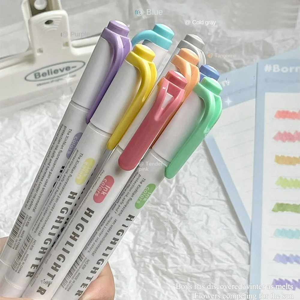 5 Colors/box Pastel Highlighter Pen Set Double Headed Drawing Fluorescent Pen Colorful Student Stationery Colored Markers Pens