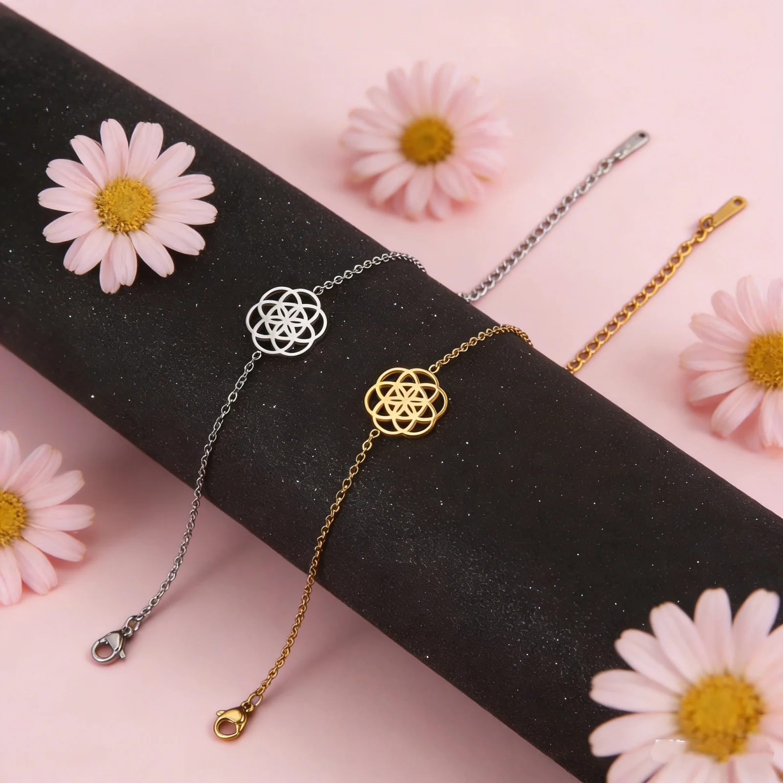 Blume des Lebens Charm-Armbänder Edelstahl Heilige Geometrie Mandala-Armbänder Amulett-Schmuck für Frauen Hochzeitsgeschenke