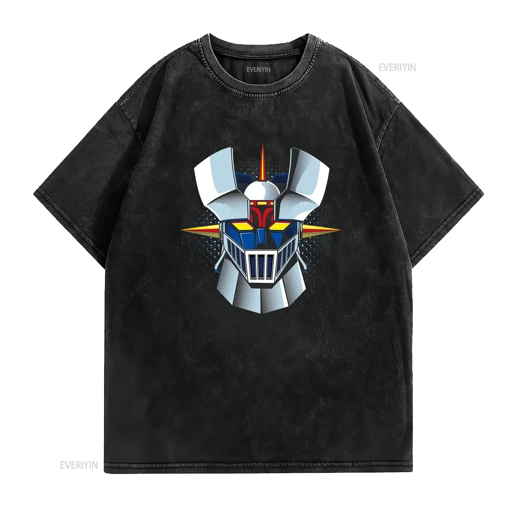 T shirt retrò da uomo con robot Blu navy girocollo vivace design a cartoni animati vestibilità ampia casual lavabile vintage