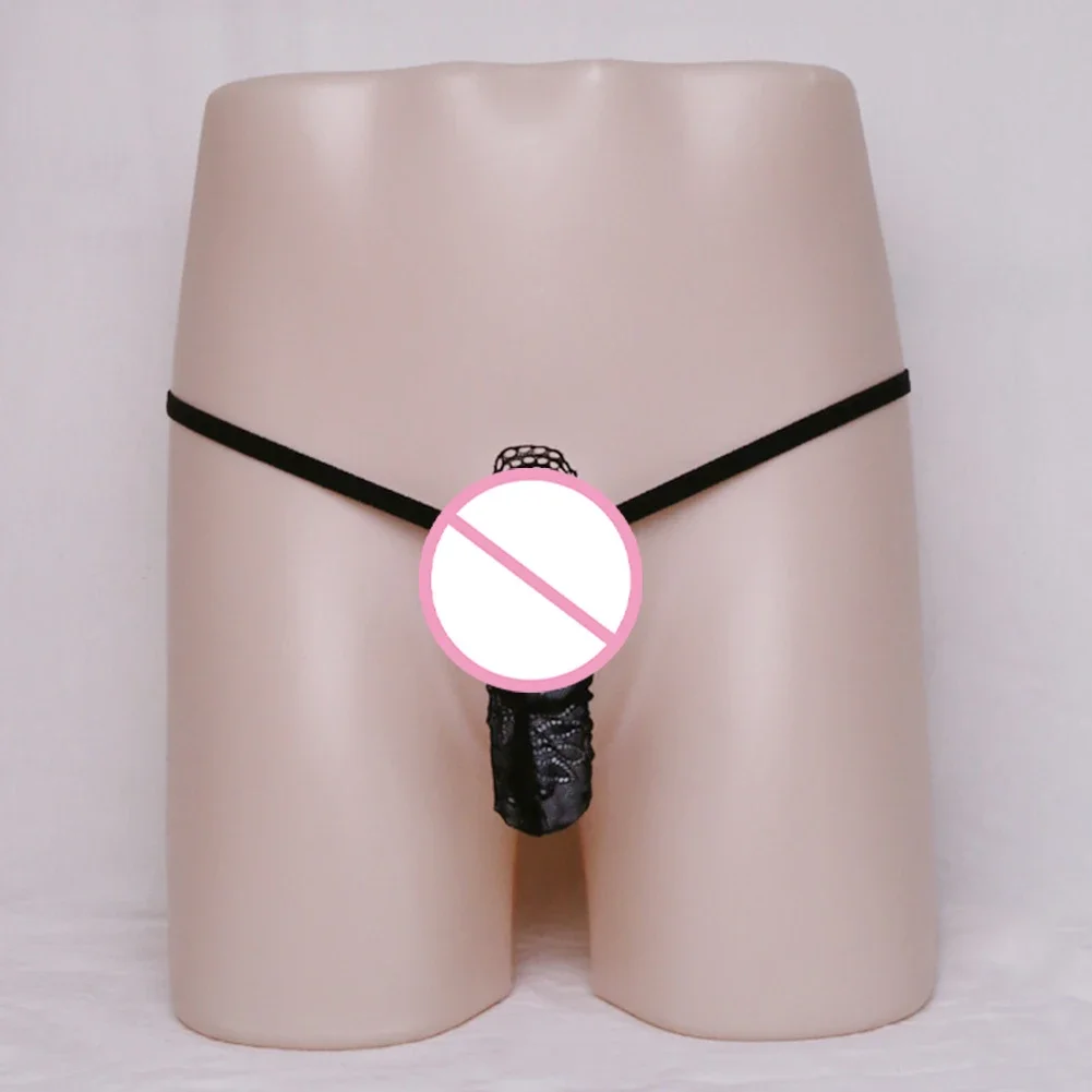 1 Buah Pakaian Dalam Seksi Renda Pria T-back Tembus Pandang Celana T-Celana Kantong Selubung Terbuka Tali Tipis Jaring G-string Thong