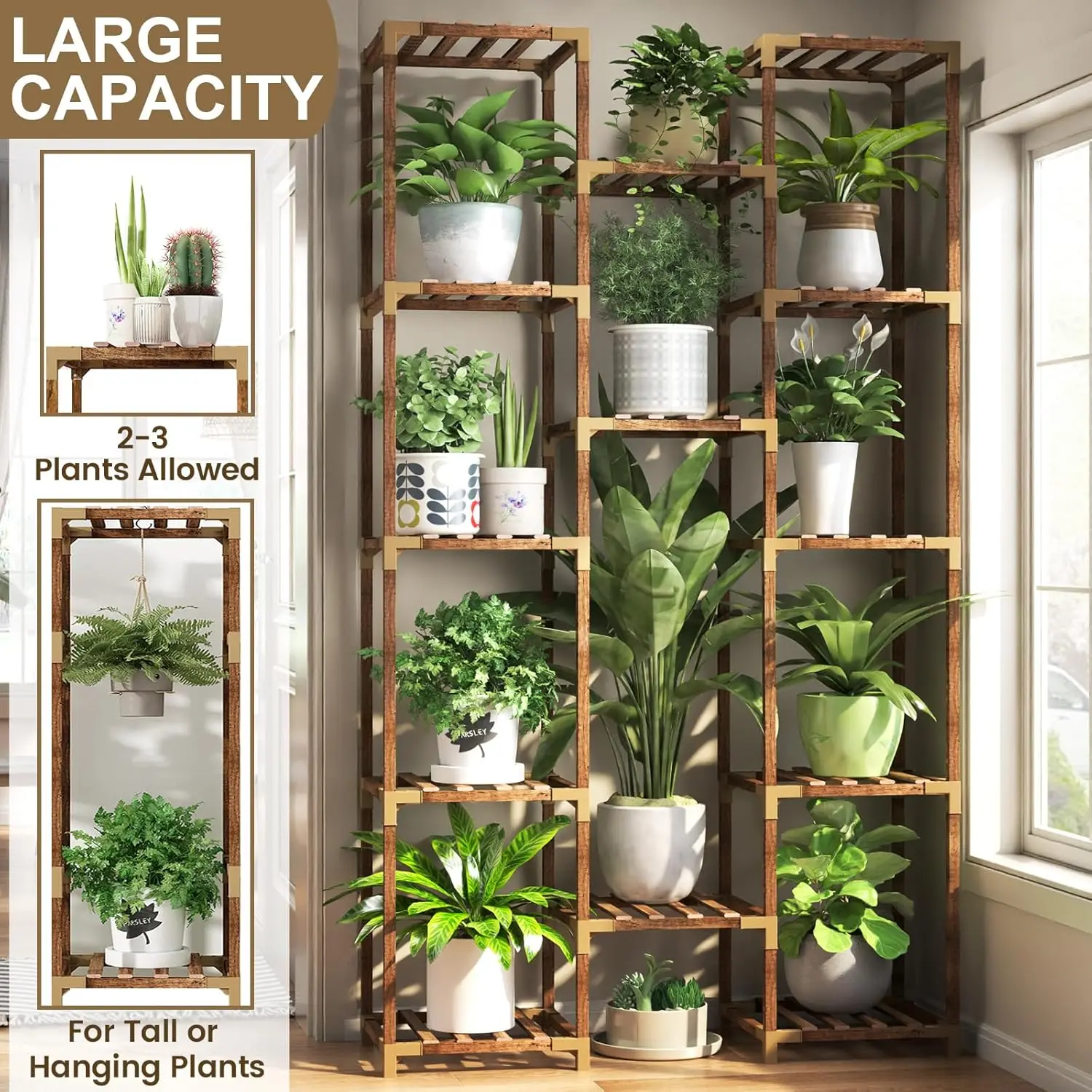 Tall Plant Stand Indoor Outdoor, 13 Tier Large Plant Shelf Rack Holder for Multiple Plants, Flower Stand for Hanging