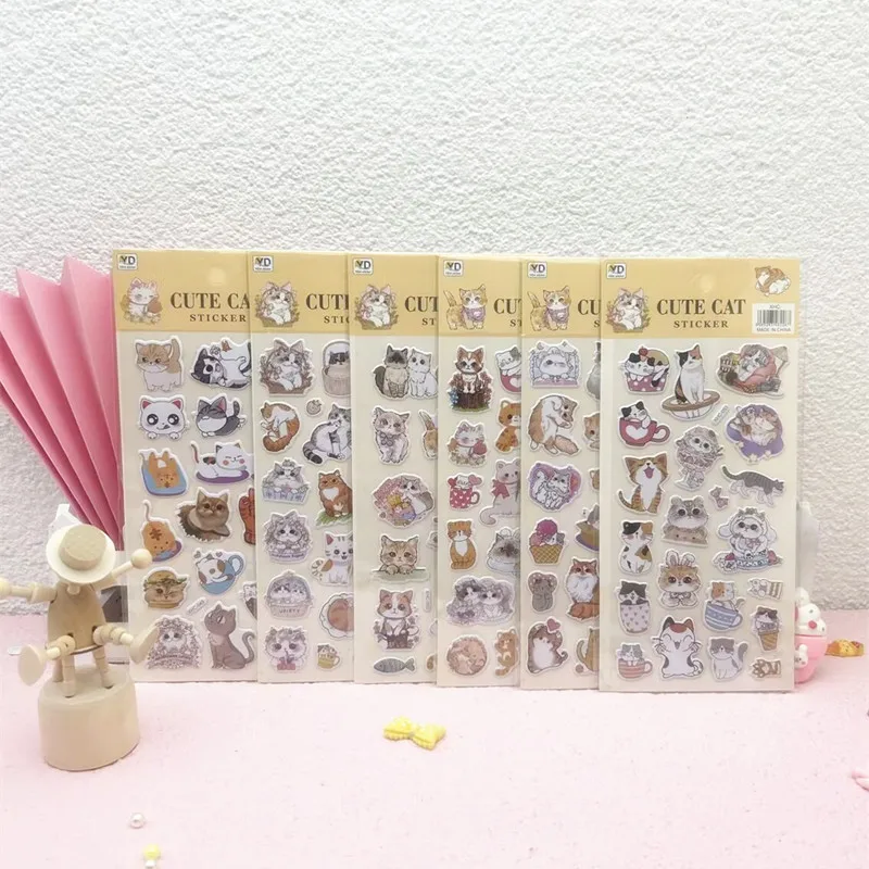 

20pcs Cartoon Stickers Cute Cat Animal 3d Stickers Diy Mobile Phone Shell Decoration Stickers Wholesale For Students