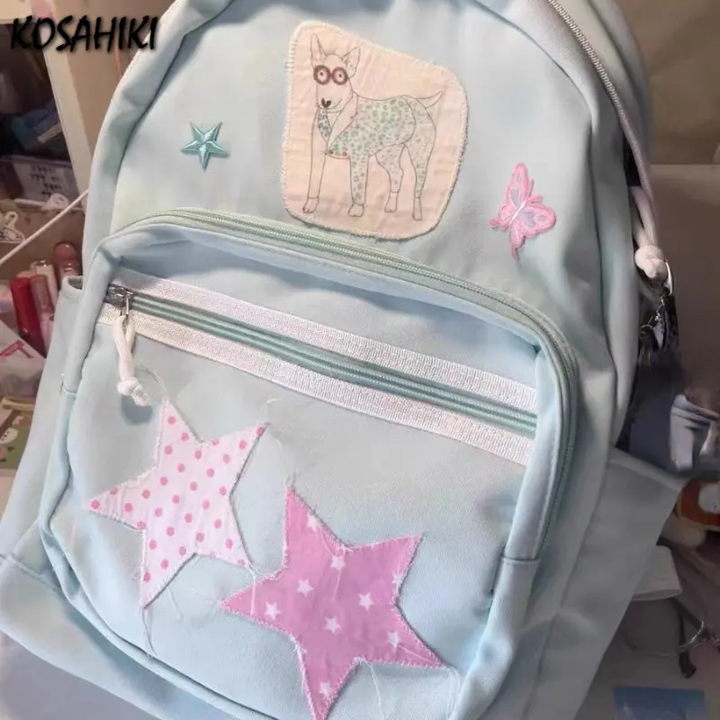 

Cartoon Dog Patchwork Star Backpacks Students Girls Sweet Casual Y2k Kawaii Schoolbags Portable High-capacity Backpack for Women