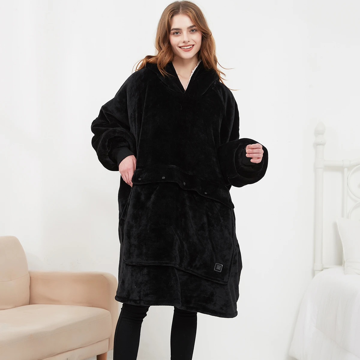 Oversized  Sherpa Sweatshirt Wearable Fleece Custom Heated Electric Hooded Hoodie Blanket