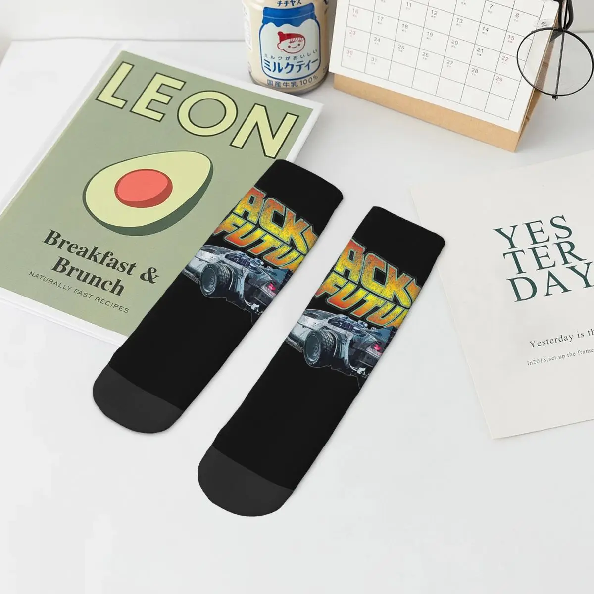 Calcetines de Regreso al futuro, medias absorbentes del sudor Harajuku, calcetines para todas las estaciones, accesorios para regalos de hombre y mujer