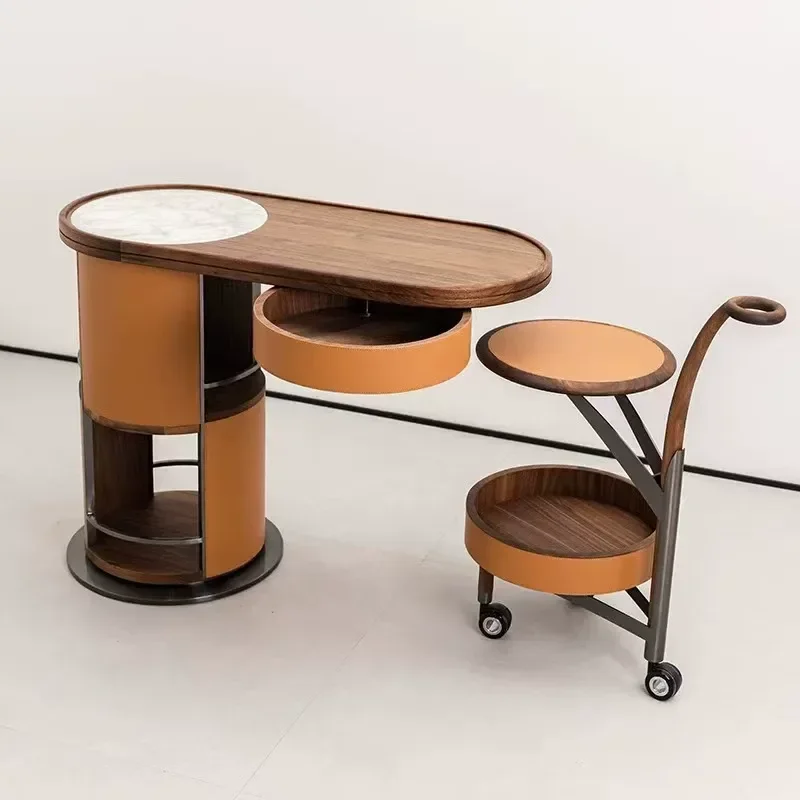 Italian Minimalist Movable Dining Cart Premium Wine Bar Coffee Machine Side Cabinet Host Trolley