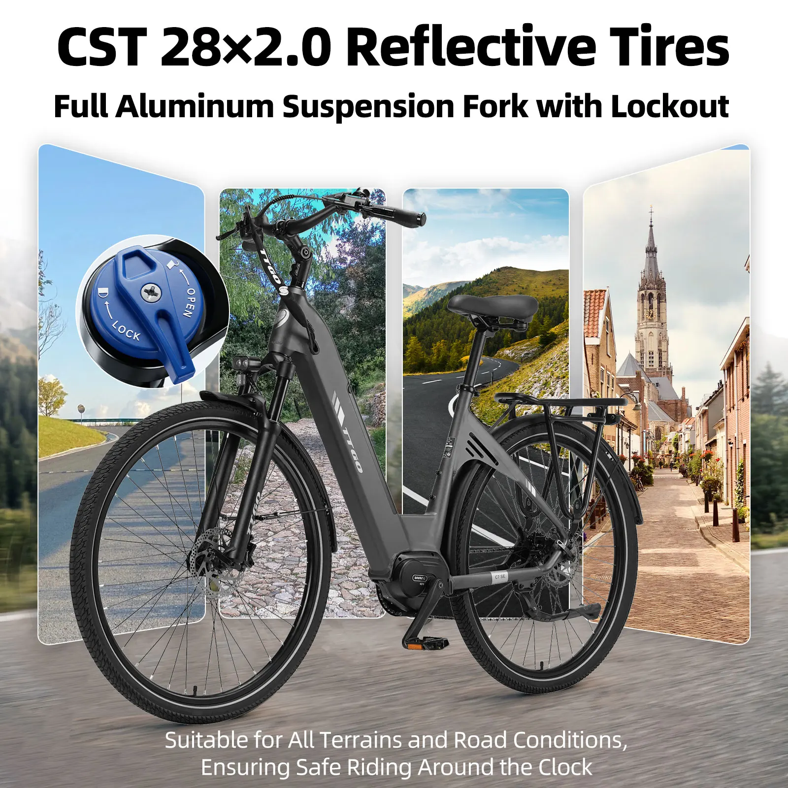 TTGO Elektrofahrrad Bafang für Damen und Herren, 36V18AH 75Nm Mittelmotor, hydraulische Bremsen, Drehmomentsensor, 28 Zoll Reifen, Federgabel, E-Bike für Erwachsene