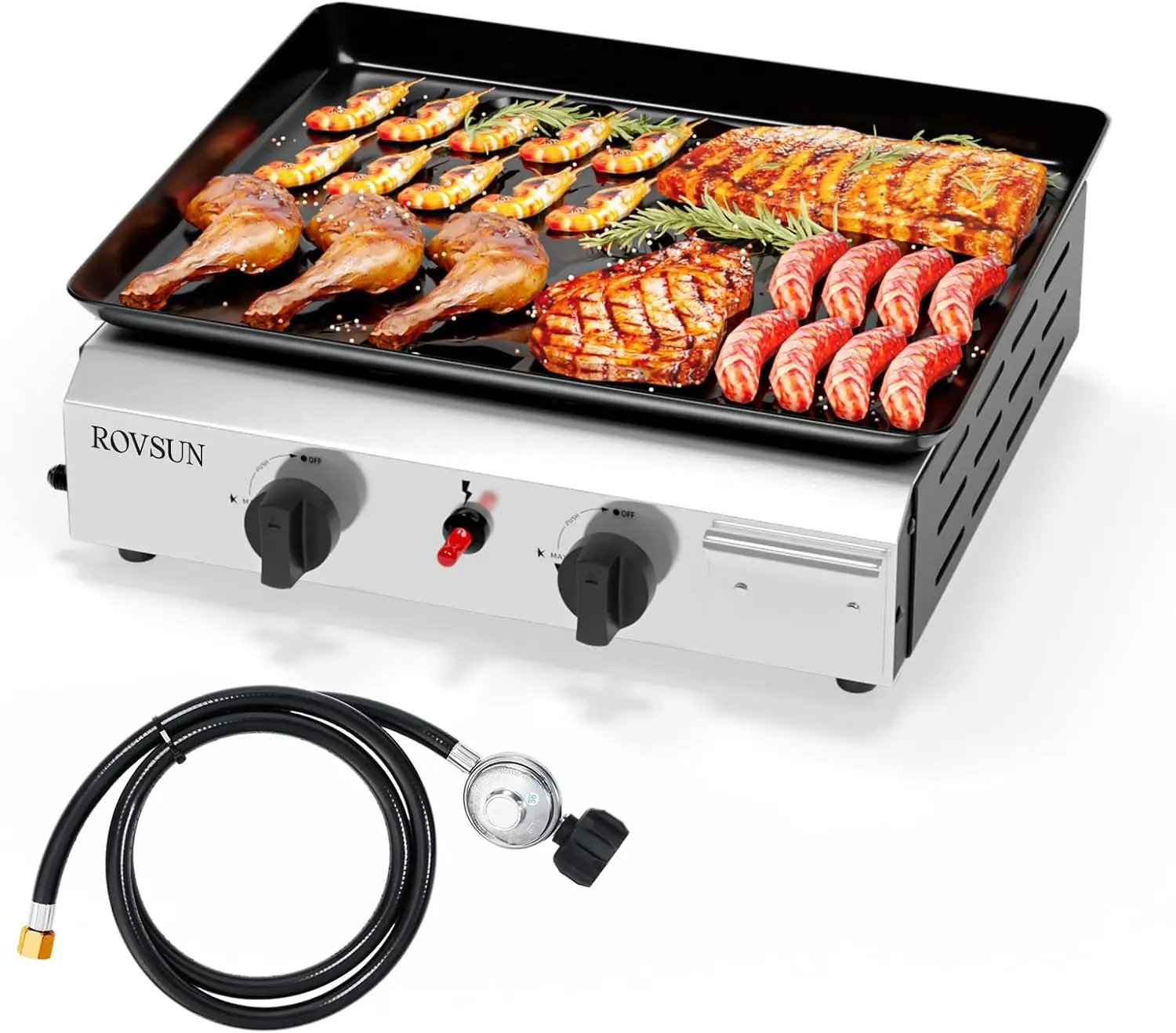 Outdoor Cooking: Portable Propane Griddle with Nonstick Enameled Tray, 20,000 BTU, Electronic Ignition & Regulator