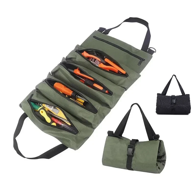 Bolsa de almacenamiento de tela Oxford portátil, kit de herramientas, bolso enrollable multiusos, cubo organizador de herramientas para llave de lona para coche y motocicleta