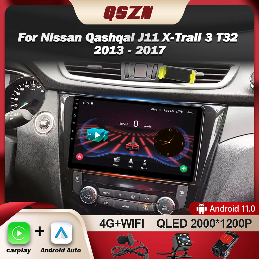 

QSZN For Nissan Qashqai J11 X-Trail 3 T32 2013-2017 Android 13 Car Radio Multimedia AHD QLED Stereo Autoradio RDS CarPlay