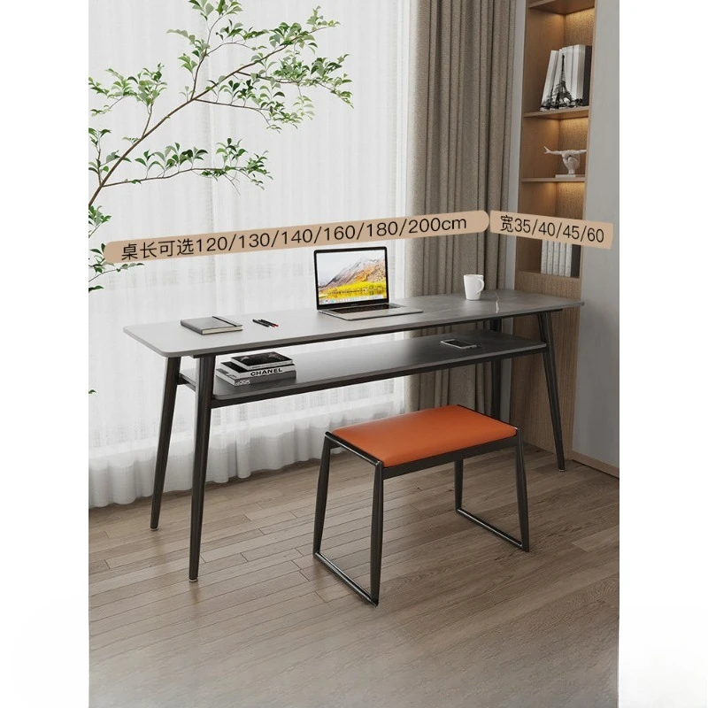 Double-layer ultra-narrow rock slab long table bedroom office study table