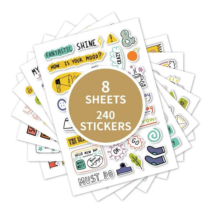 8 fogli 240 pezzi adesivi per la pianificazione delle stagioni natalizie adesivi colorati per pianificatori di graffiti per album di cartoni animati carini adesivi per telefono