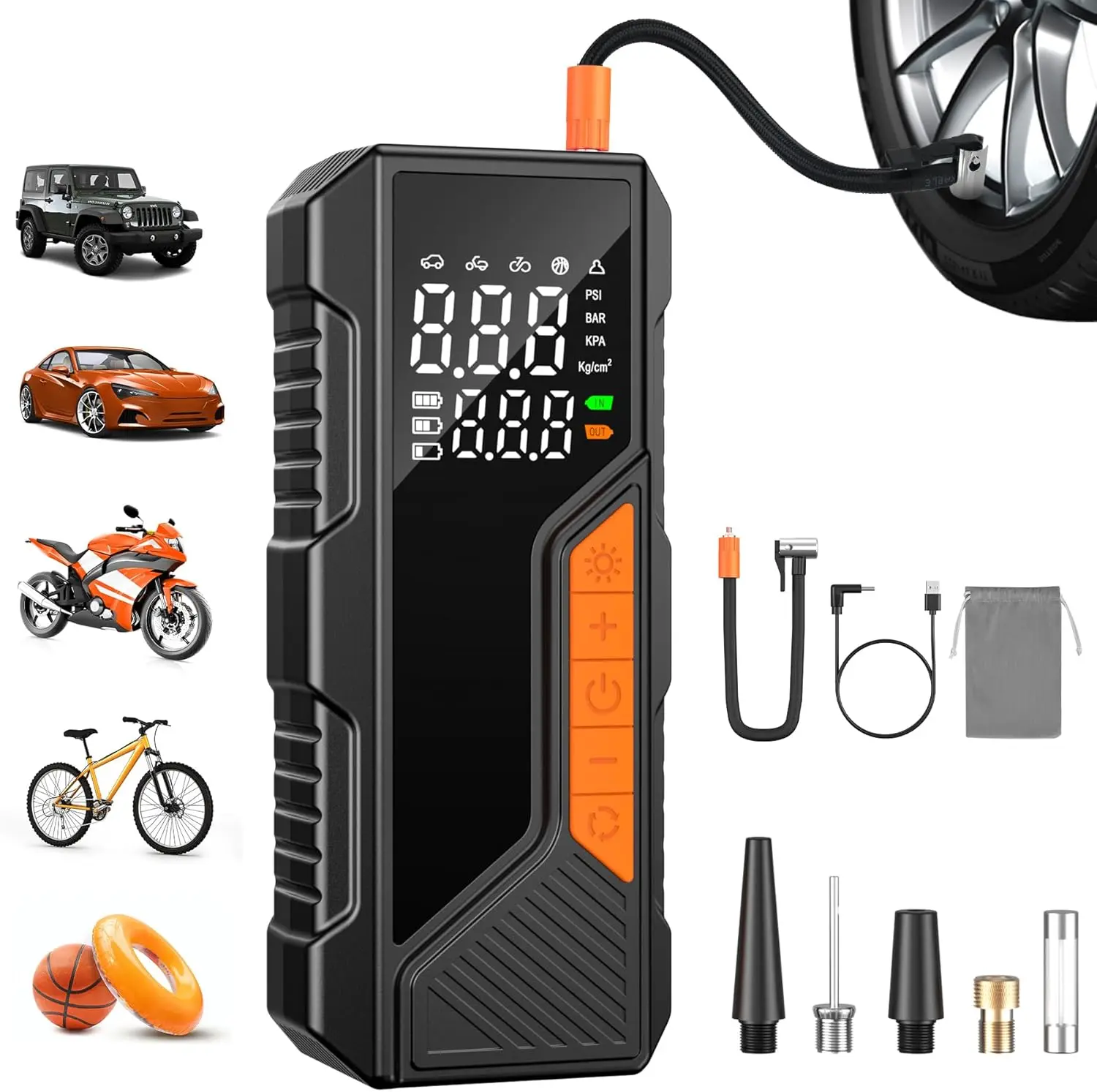 

Portable Tire Inflator 150PSI Air Compressor with Digital Gauge & LED Light for Car, Motorcycle, Bike, Ball