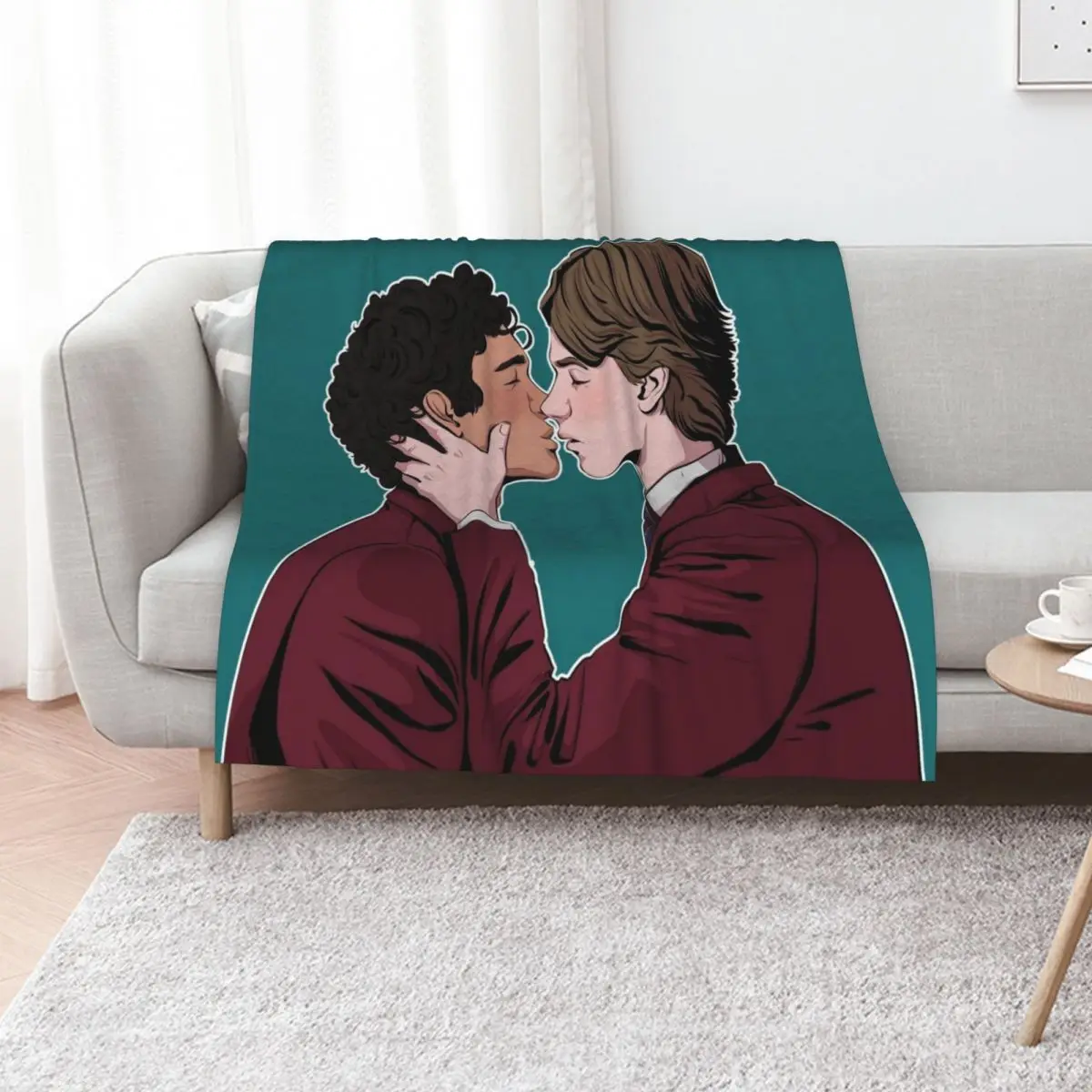 

Prince Wilhelm and Simon kissing Young Royals Edvin Ryding Omar Rudberg Throw Blanket Softest Weighted Blankets