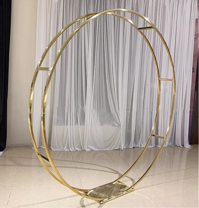 New stainless steel shiny gold circular wedding arch, banquet performance, party decoration frame, background circular ring pro