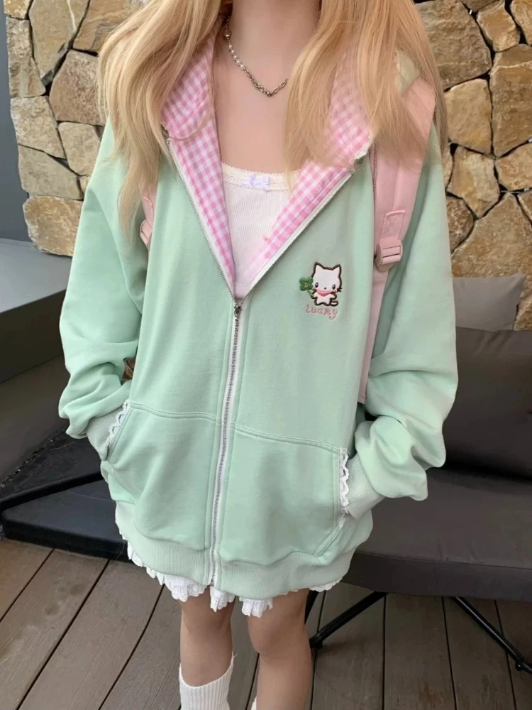 วัฒนธรรมย่อยเสื้อผู้หญิง Harajuku เสื้อแขนยาวลําลองพิมพ์เสื้อเกาหลีแฟชั่นญี่ปุ่นขนาดใหญ่ Y2k Hoodies Tops