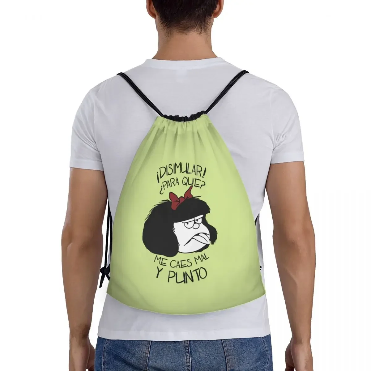 Cartoon Manga Mafalda Drawstring Backpack Women Men Gym Sport Sackpack Portable Quino Comic Shopping Bag Sack