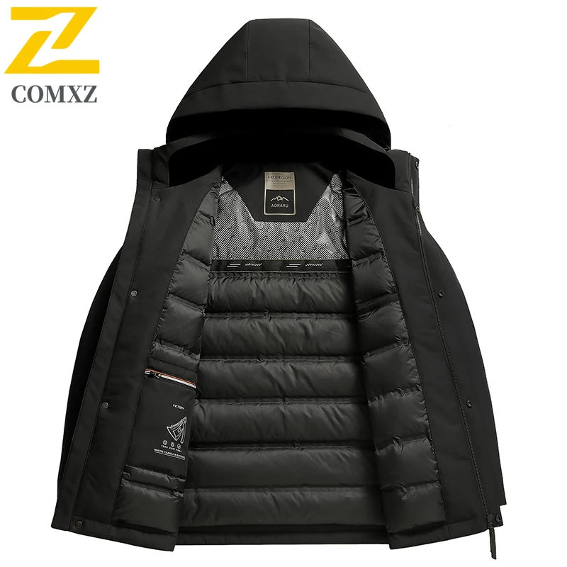 COMXZ Men Down Jacket Casual Hooded Outdoor Office Lightweight Padded Jackets 90 Percent Duck Down Thickened Warm Winter Coat