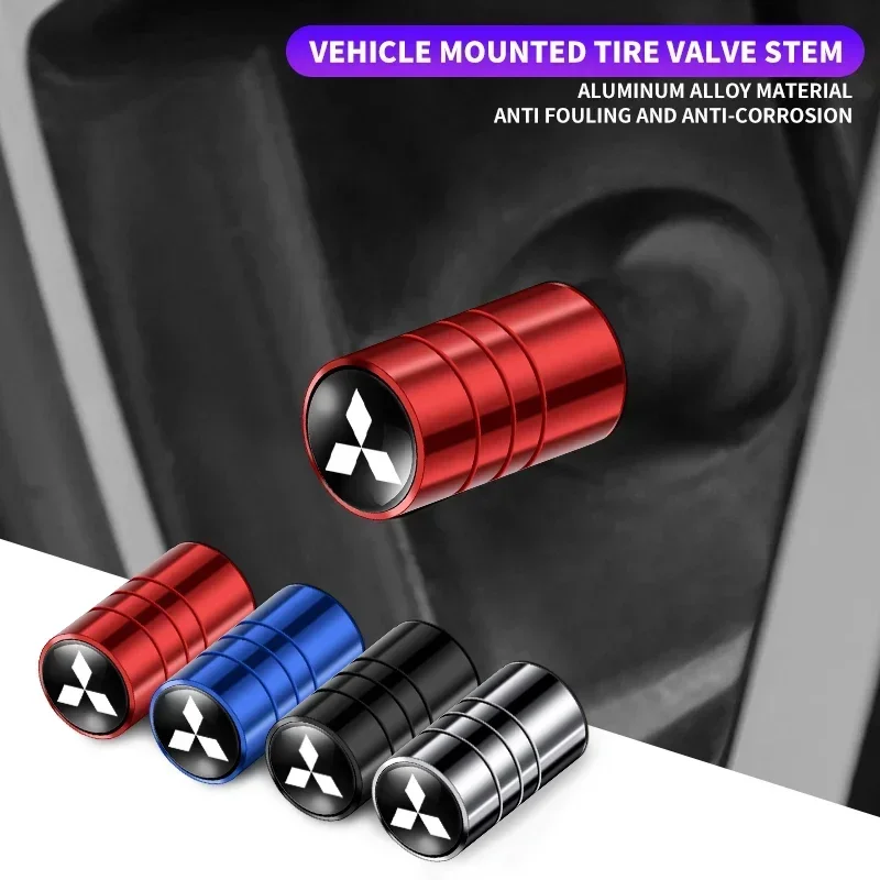 4Pcs Car Wheel Tire Valve Caps Air Stem For Mitsubishi Logo ASX Outlander Lancer Pajero Eclipse Galant Mirage Auto Accessories