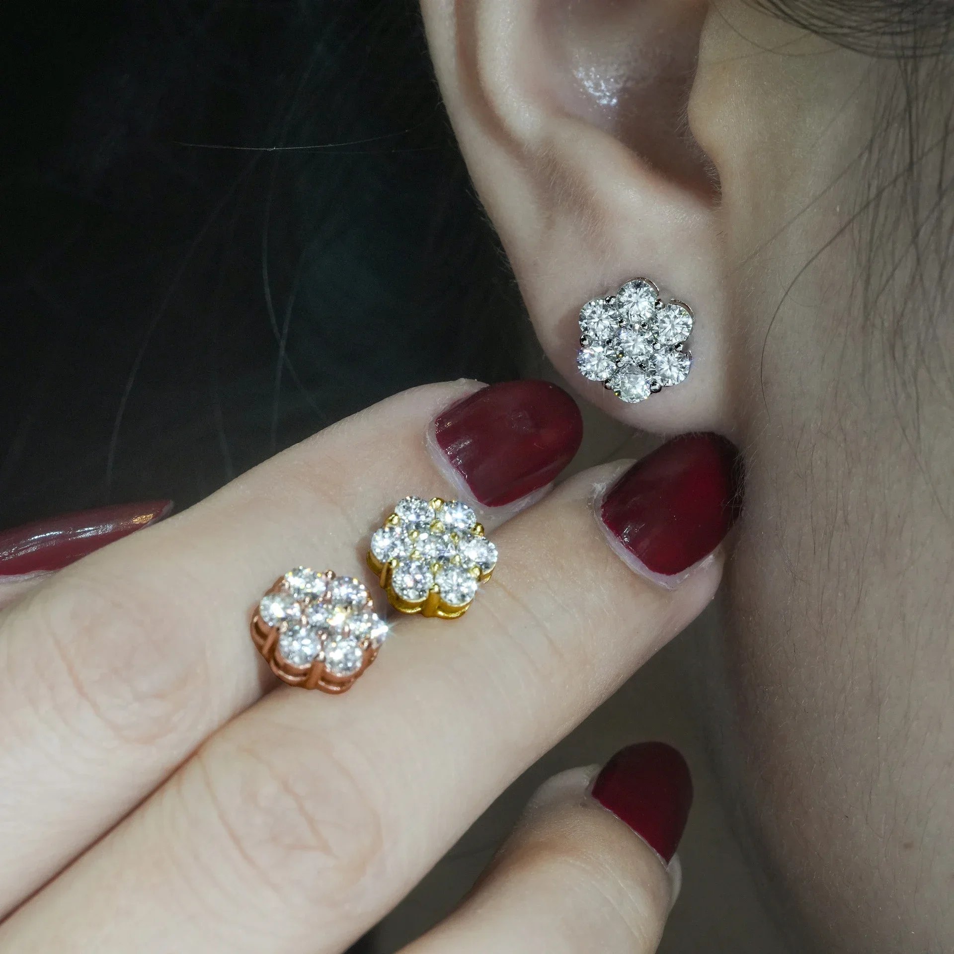 الكلاسيكية المرأة مويسانيتي الماس قرط صغير زهري 925 فضة مجوهرات الحديثة مويسانيتي القرط الفاخرة للنساء