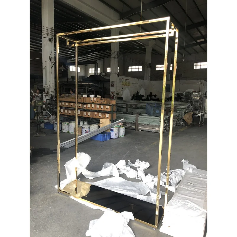 customized.Ready To Ship Bridal Shop Furniture Front Hanging Long Dress Display Stand Golden Stainless Steel Wedding Dress Rack