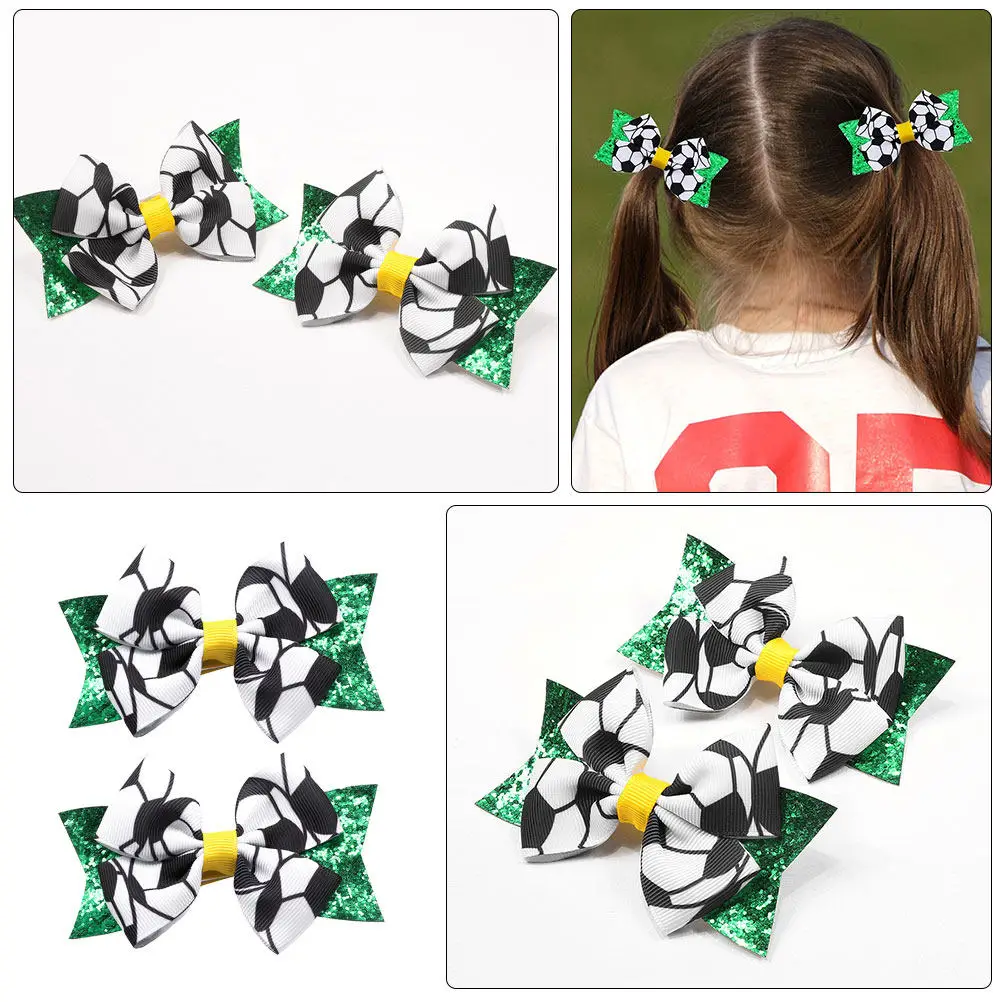 

2Pcs Cute Soccer Bow Clips for Women Hair Bows Sports Style Elegant Non-Break Hair Accessories for Weddings Birthdays Proms