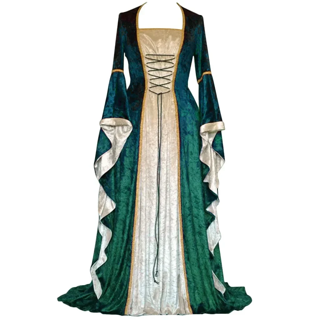 Vestido de princesa medieval para mulheres, cosplay retrô para senhoras, veste nobre da corte, manga de sino antigo traje feminino de Halloween