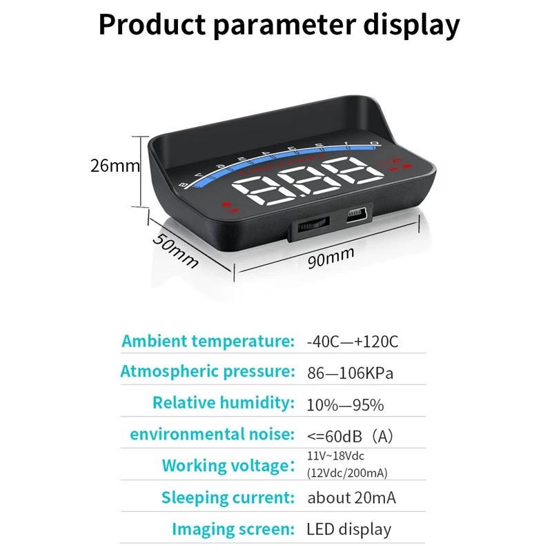 M6S 3.5 HUD Head-Up Display Car-Styling Hud Display Overspeed Warning Windshield Projector Alarm System Universal Auto