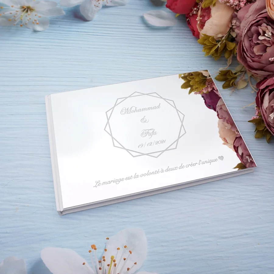 

25*18cm Personalized Party Signature Book Acrylic Mirror Cover Wedding Guest Book Custom Wedding Gift for Bride&Groom