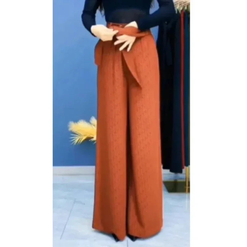 with Large Loose Swing Pants Generous and Stylish Women's PantsSpring and Summer Jacquard High Waisted Fashionable Casual Pants