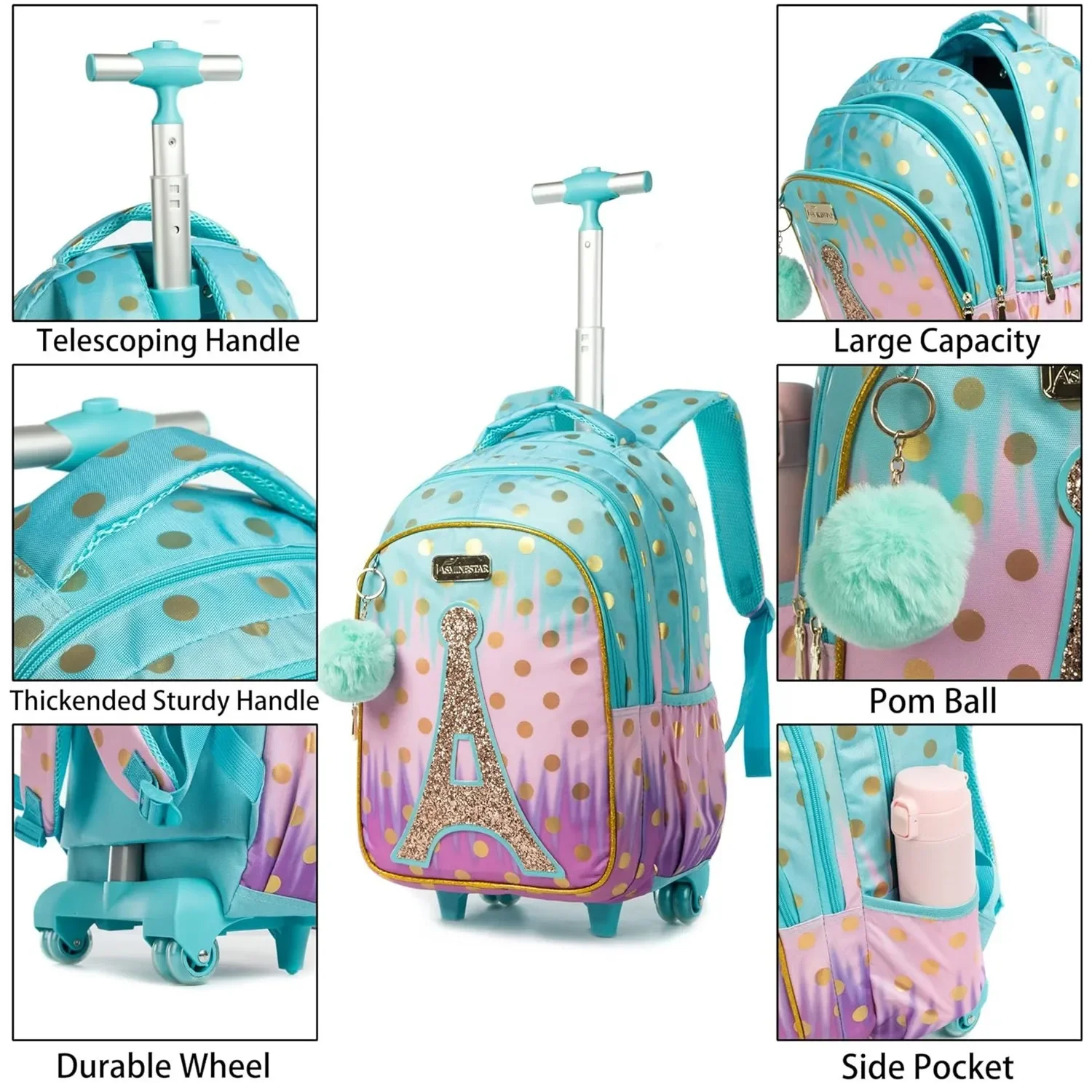 Mochila con ruedas para niños, Bolsa Escolar con ruedas para adolescentes, mochila de lona para niñas, bolsas con carrito de equipaje de viaje, bolsa de libros