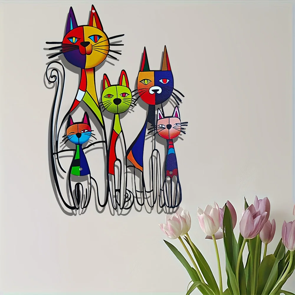 Cat Wall Art Decoration Iron Wall Sculpture Cat Lover Decoration 10.6 X 15.7inch Colorful Medieval Cat Vintage Sign Outdoor Wall Decoration