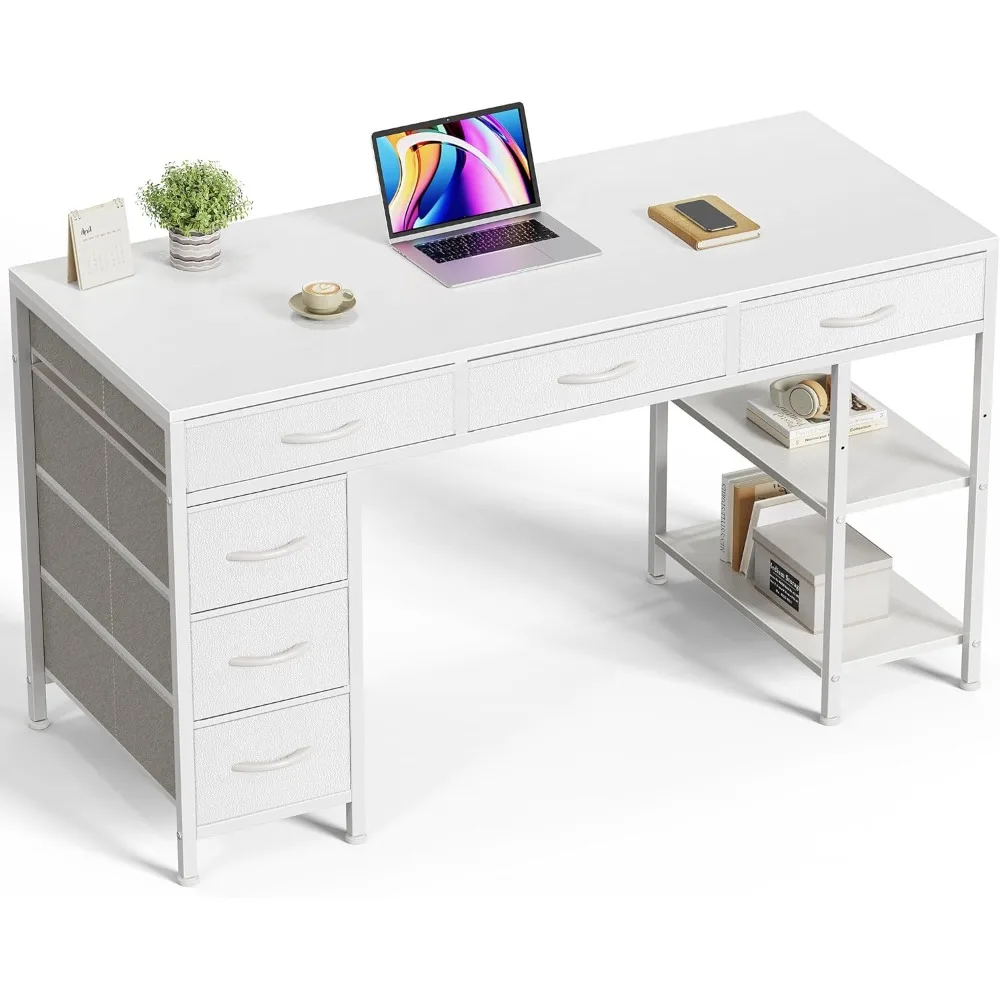 

Computer Desk with 6 Drawers, 47 Inch Office Desk with Shelves, Reversible Gaming Desk, Corner Desk with Storage, Work for Home