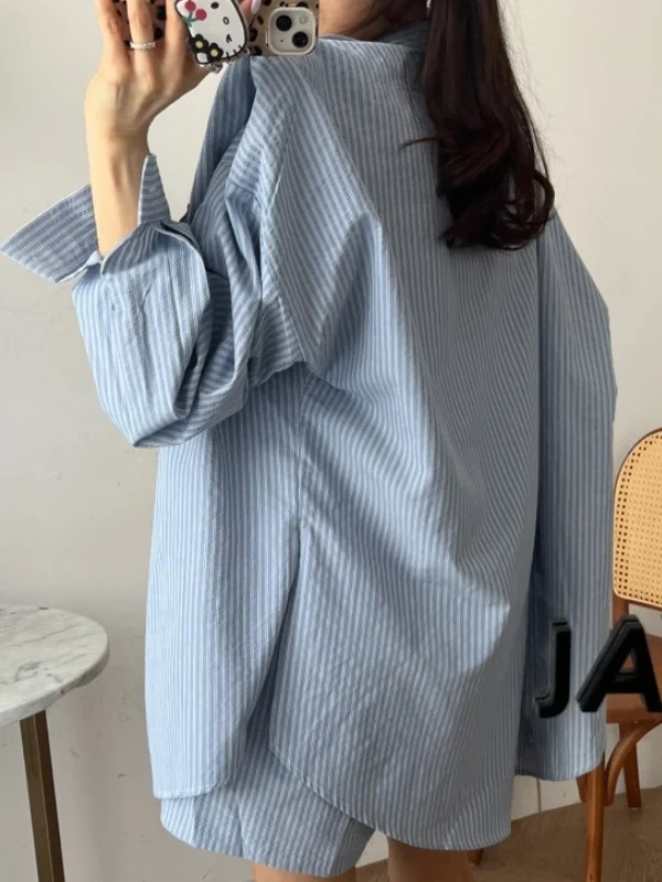 

Женский полосатый топ с двойными кеточками, свободный воротник, утягивающий универсальный цветной комплект брюк с широкой талией