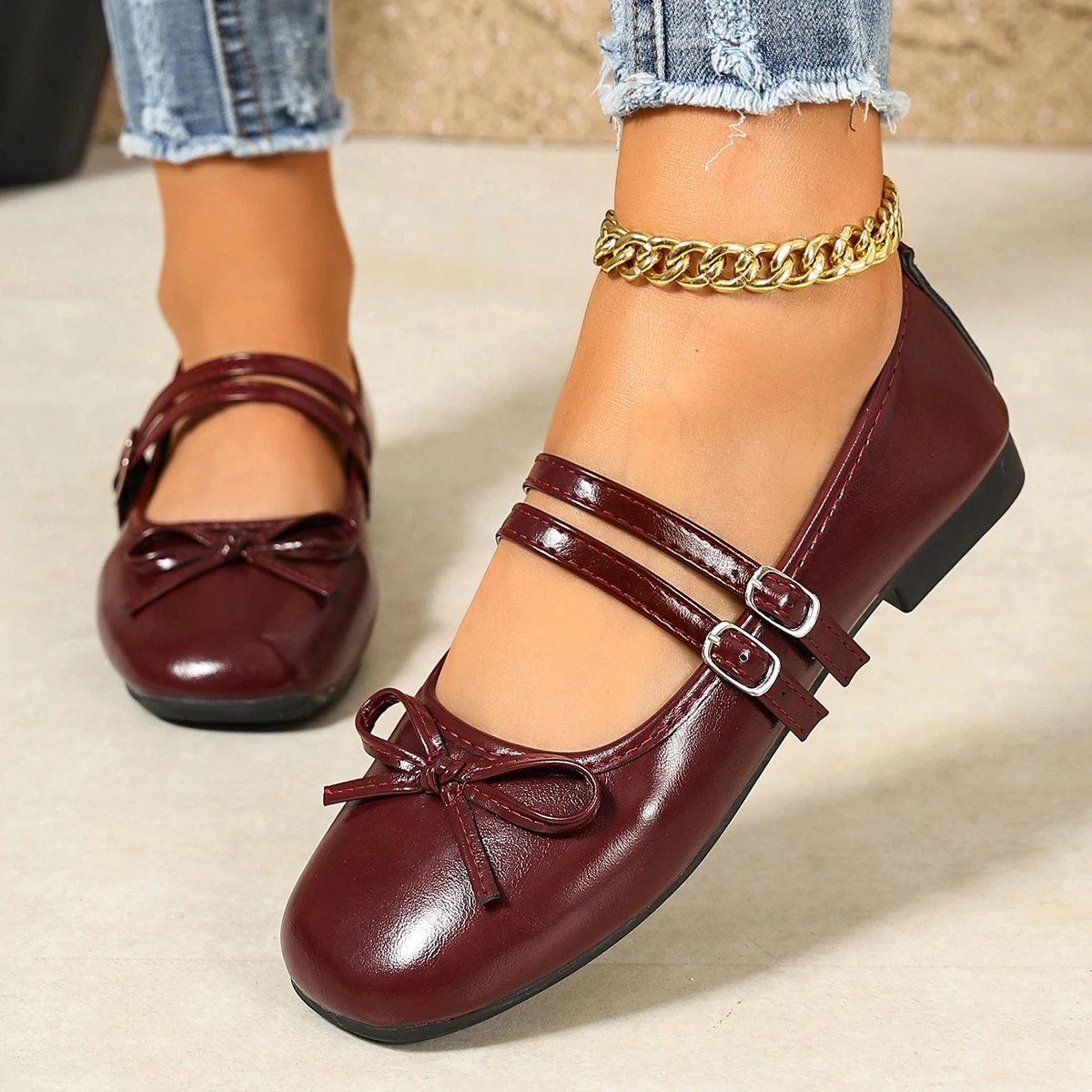 Frühlings- und Herbst-Neuheit: Bequeme Arbeits- und Freizeitschuhe mit eckiger Zehenpartie für Damen, modische und heiß begehrte sexy flache Schuhe mit Schleife. – Detail 6