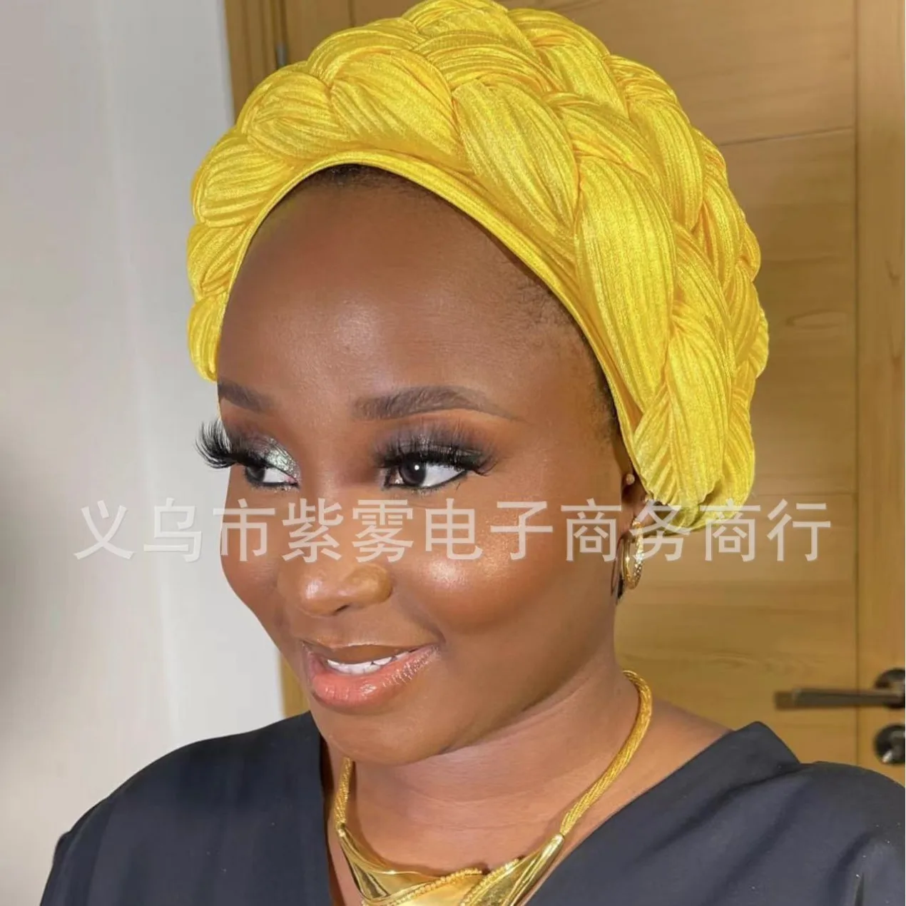 New Handmade Braided Rope Hat, Crinkle Fabric Twist Cap, African Solid Turban Headwrap Hat Export