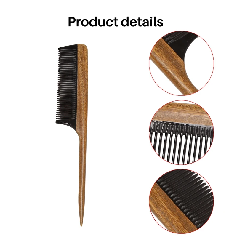 ABWP-Hair Combs -Natural Fine Tooth Wooden Tail Comb - No Static Purple Heart Wood Comb With Black Horn Teeth