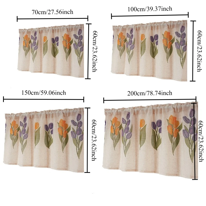 Linen Drape Printed Short Curtain Living Room Simple Style Decoration Cabinet Dust-proof Cover Curtain No Need To Drill Holes