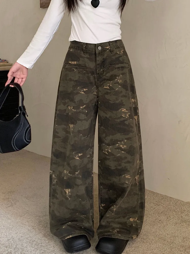 2024 Cyber Y2K Streetwear Camouflage Baggy New Jeans Pants For Women Clothes Wide Leg Loose Lady Long Trousers Pantalon Femme