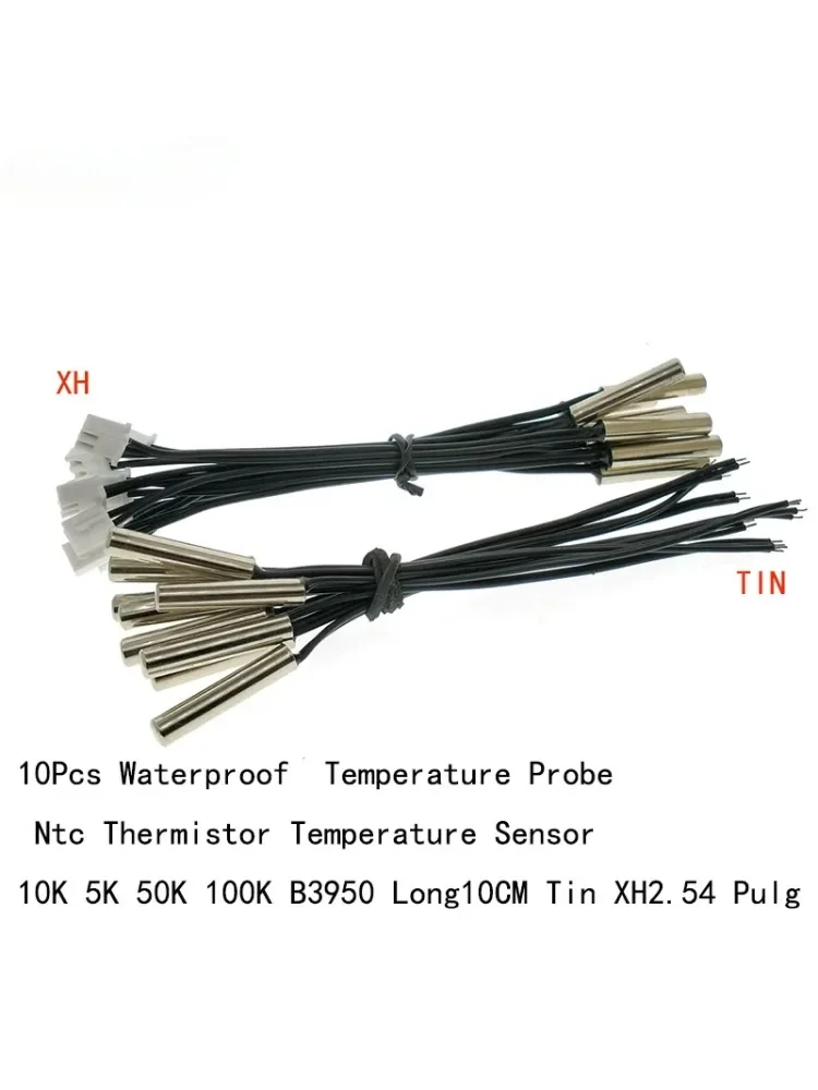 10 szt. Czujnik Temperatury 5X25MM Wodoodporny Sonda Temperatury 10K 5K 50K 100K B3950 Długość 10CM Cynkowany XH2.54 Termistor NTC — zdjęcie produktu 7