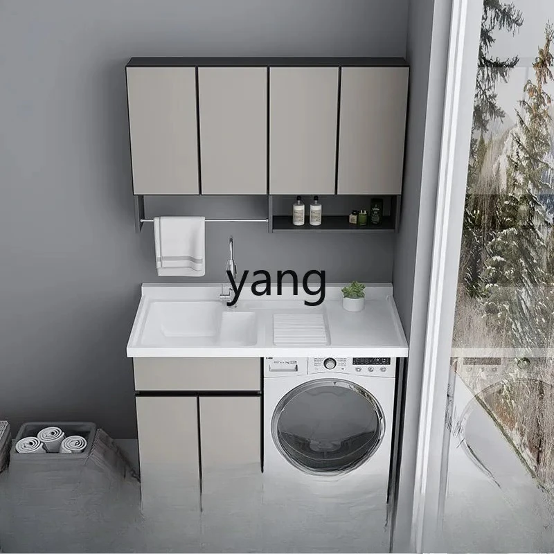 LMM Balcony Washing Machine Cabinet Combination Quartz Stone Laundry Pool with Washboard