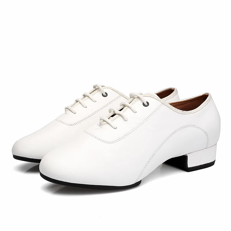 Białe buty ze skóry naturalnej Oddychające buty sportowe męskie Nowoczesne buty do tańca towarzyskiego z kwadratową podeszwą do tańca latynoamerykańskiego Trampki